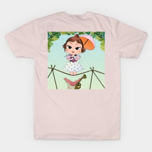 Chibi haunted mansion streching portraits tightrope walker girl T-Shirt